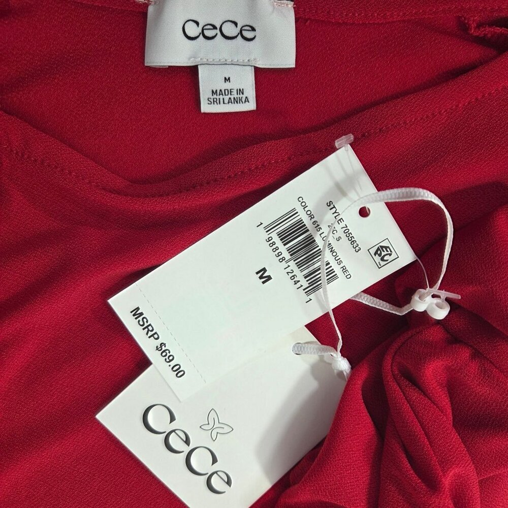 NWT CeCe Women's Bow Placket Blouse - Red - Picture 3 of 5